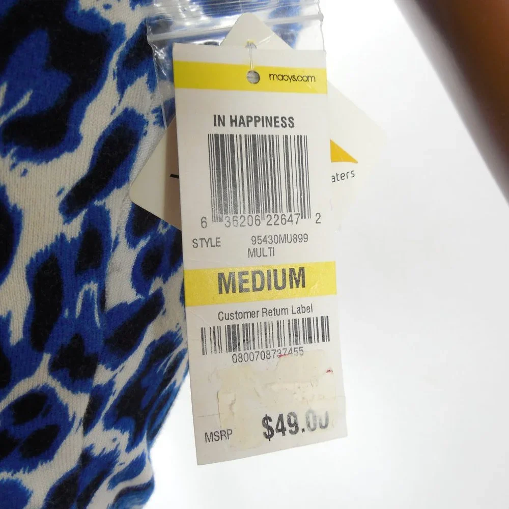 INC Top M NWT $49 Knit Shirt Stretch Sleeveless Blouse Casual Blue Animal - Picture 6 of 8